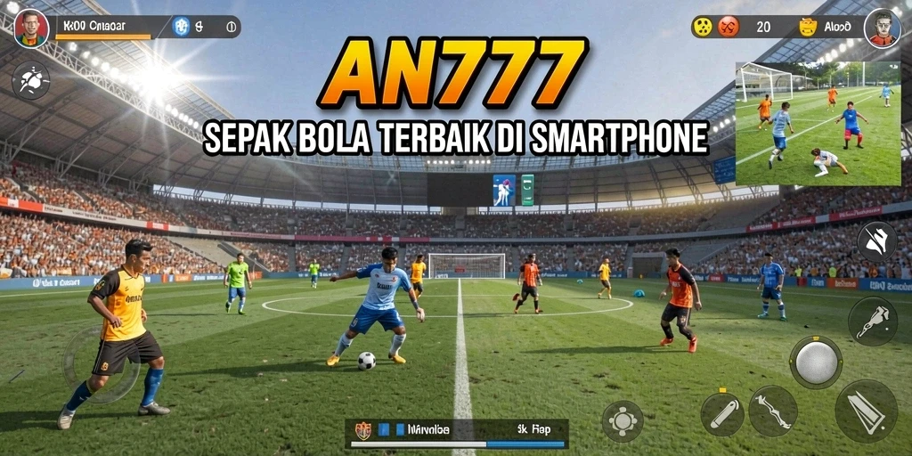 Screenshot AN777 menampilkan aksi seru di lapangan sepak bola.