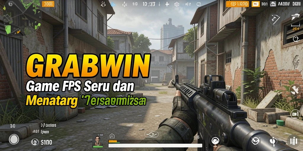 Screenshot permainan GRABWIN menampilkan aksi tembak-menembak yang intens.