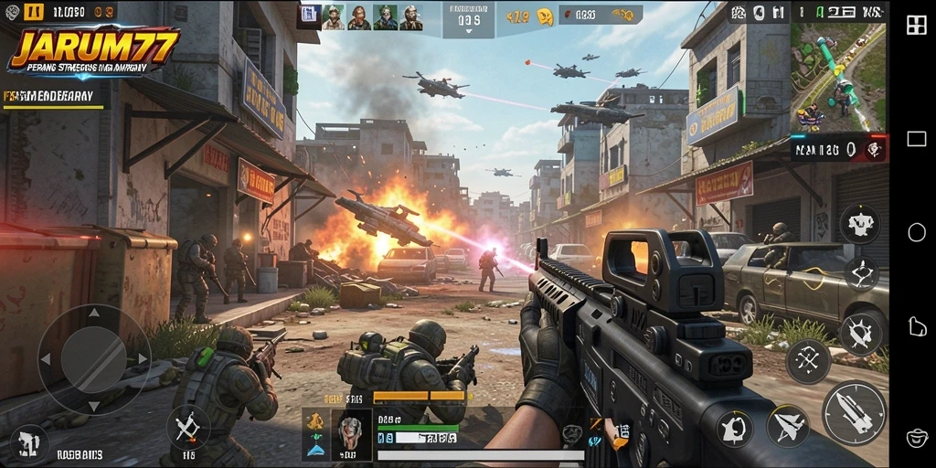 Gameplay mendebarkan dari JARUM77 dengan pertempuran intens.